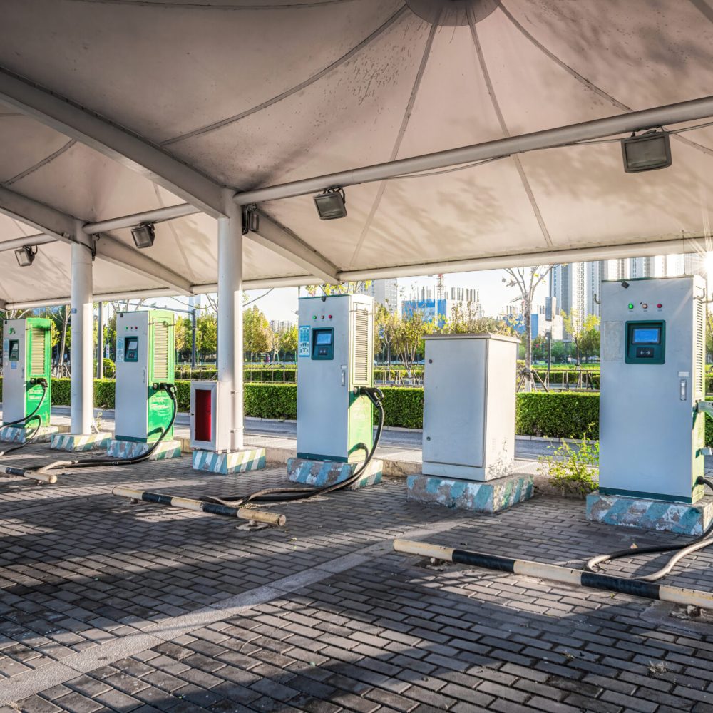 Canopied Electric Vehicle Charging Station in Daylight