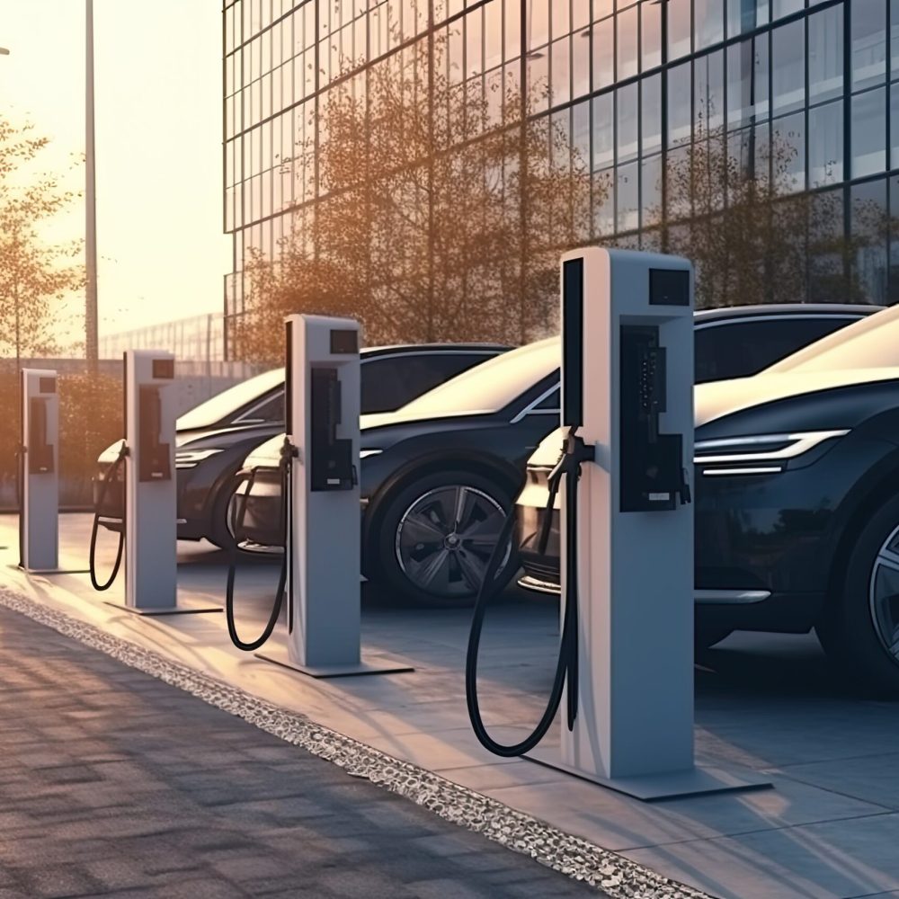 Charging stations for electric cars at parking concept  Generative AI
